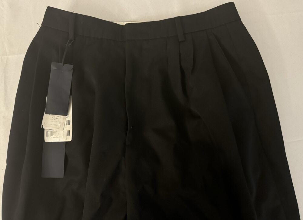 NWT Juun J Triple Pleated Black Wool Gabardine Flare Trousers 46EU/30US $625.00